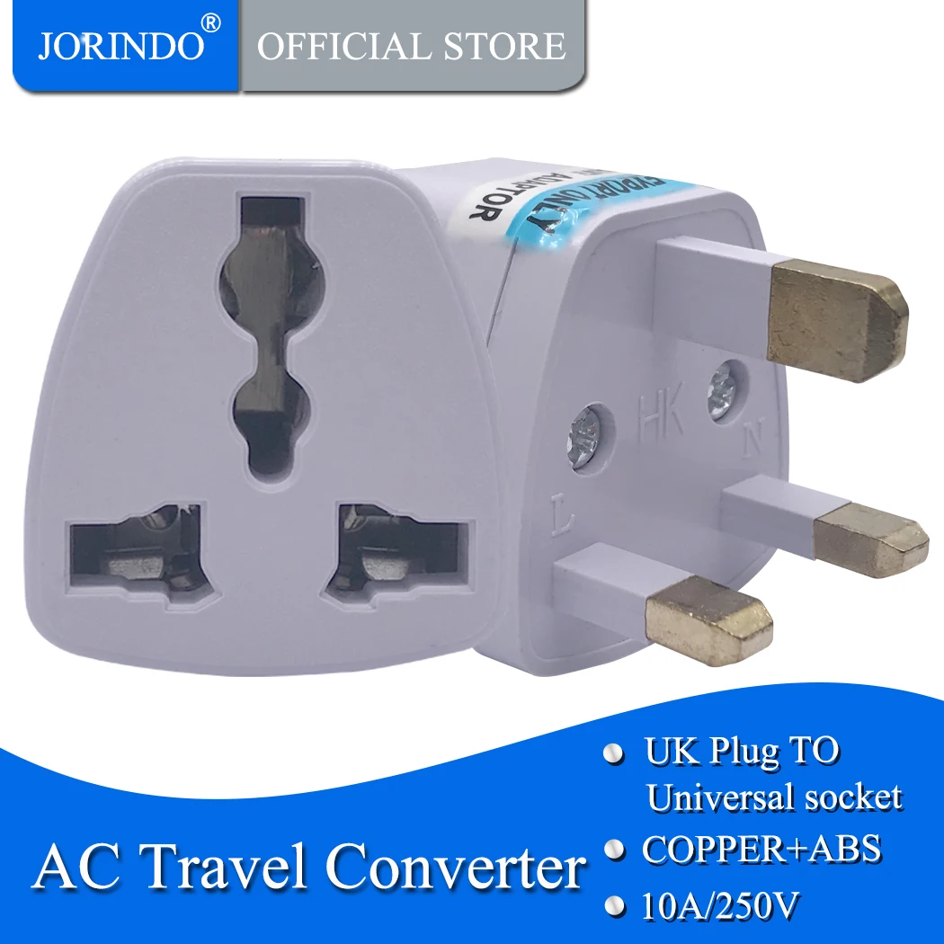 JORINDO UK British Singapore Malaysia Male 10A To  US AU EU AC Power Travel Adapter Plug Converter Insured Wall Outlet Socket