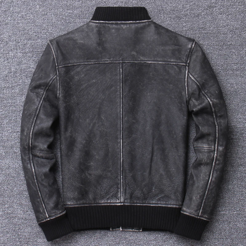 Streetwear Vintage Natural Genuine Leather Jacket Men Fashion Moto Biker Short Fit 100% Real Cow Leather Coat Jackets 819