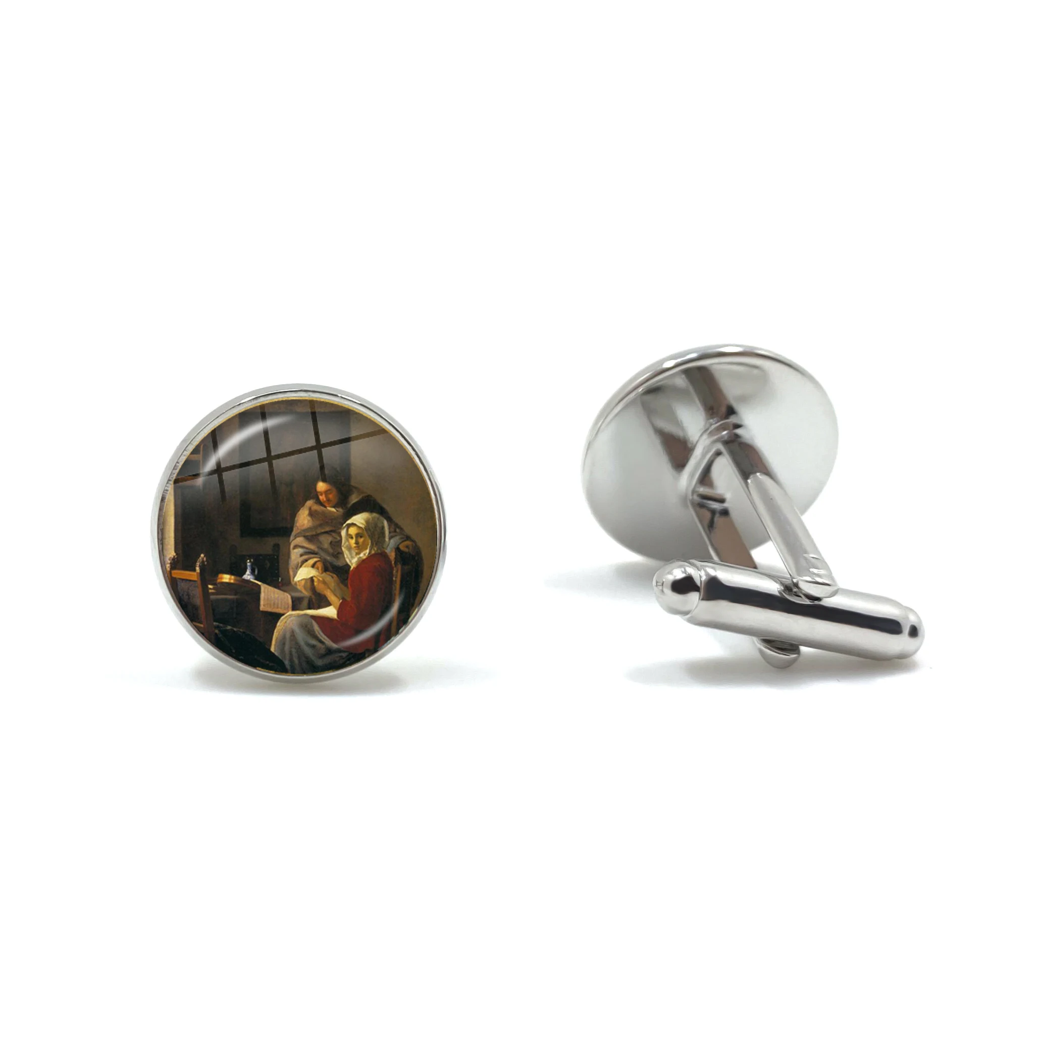 Charm Girl Wearing Pearl Johannes Vermeer Art Oil Painting Cufflinks 16mm Glass Cabochon Cuff Button Jewelry for Gentleman Gift