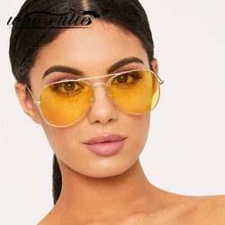 WHO CUTIE 2025 Night Vision Goggles Aviation Sunglasses Women Brand Design Gold Metal Frame Female Sun Glasses Yellow Lens OM874