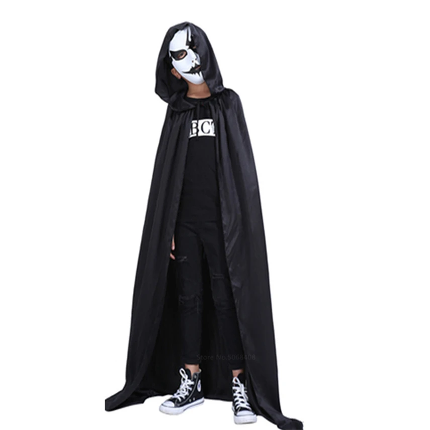 Halloween Enge Kostuums Voor Volwassen Mannen Vrouwen Duivel Mantel Black Dance Party Grim Reaper Cosplay Prestaties Kleding Met Hoed