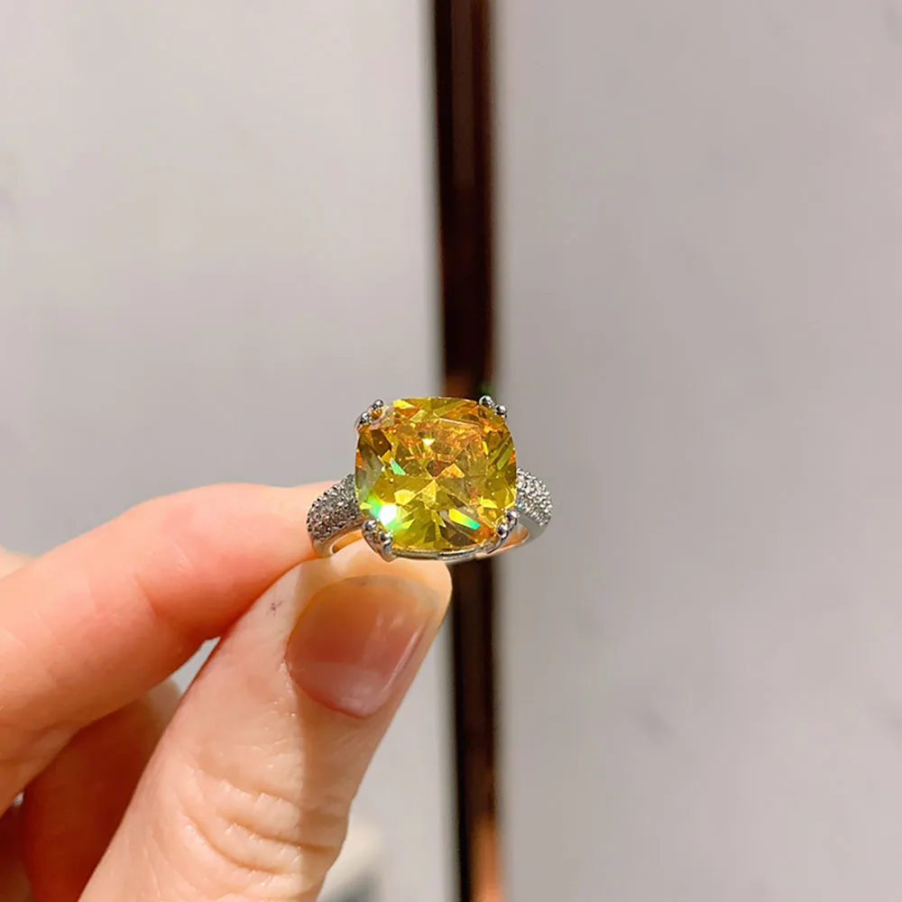 Vintage 12*12mm różowy kwarc Citrine Lab pierścionki z diamentem dla kobiet kamień wesele zespoły biżuterii damskie dodatki prezent