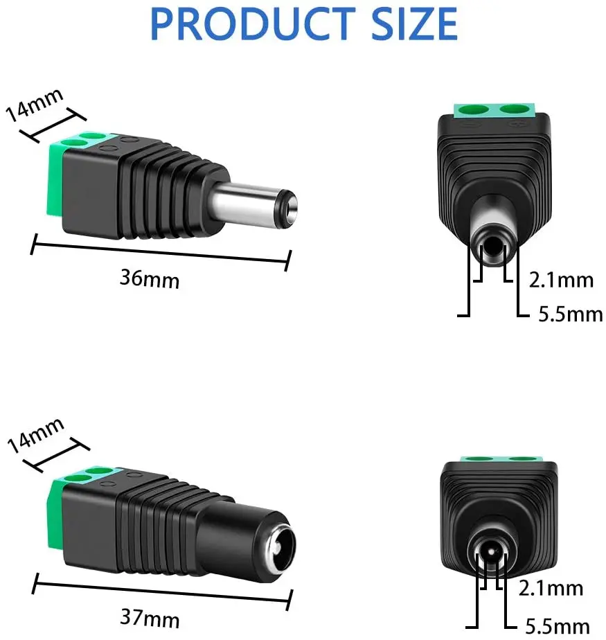 Male Female DC Connector Adapter 2.1mm x 5.5mm 3V-36V 5A Power Jack Wire Conenctor For LED Strip CCTV Camera DVR