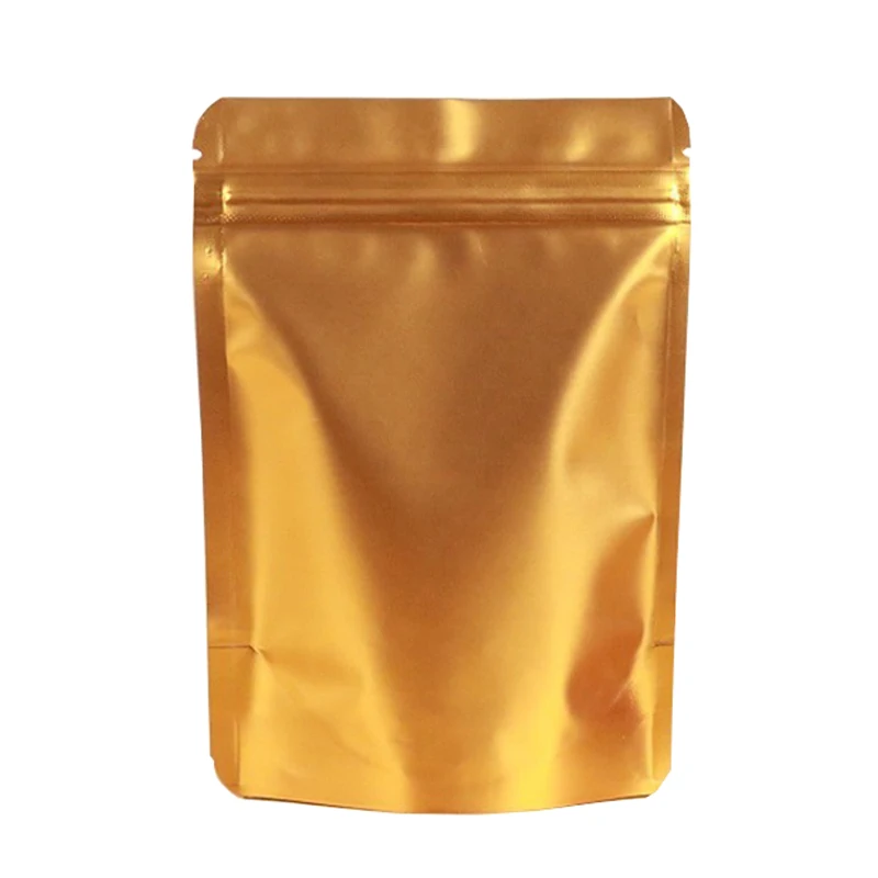 50pcs Thick Matte Gold Aluminum Foil Mylar Food Storage Bag Coffee Bean Powder Stand up Plastic Ziplock Pouches Doypack Gift Bag