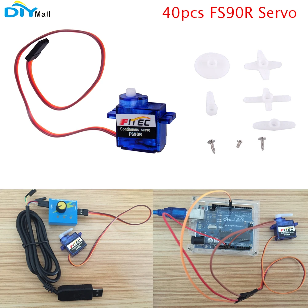 40pcs/lot Feetech FS90R 360 Degree Continuous Rotation Micro RC Servo 6V 1.5KG DIYmall