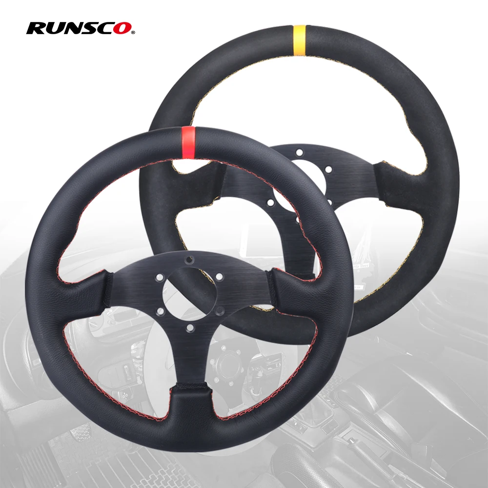 330mm Steering Wheel Leather Suede Drift Simulation Racing Game 13 Inch Flat Frame Steering Wheel Universal