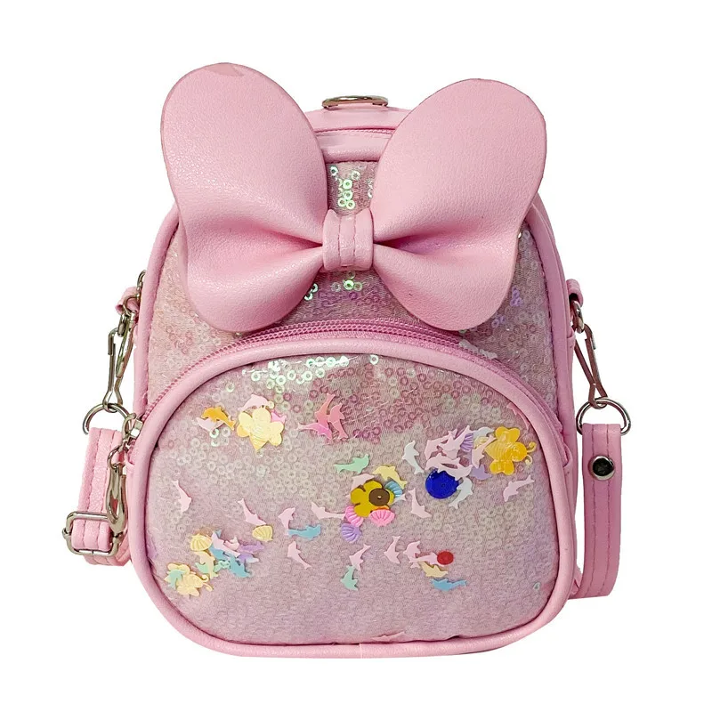 New 2022 Children Backpack Sequin PU Girls Backpack In Kindergarten Schoolbag Fashion Bow Shoulder Bags