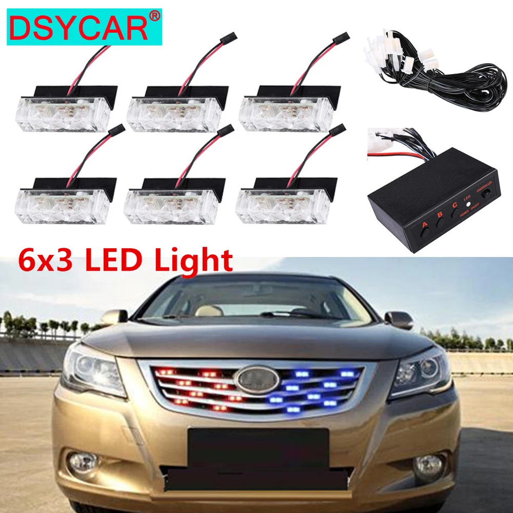 DSYCAR Blue Red 18LED Dash Deck Visor Grille Strobe Lights for Police Vehicles - Flashing Emergency Warning Police Lights