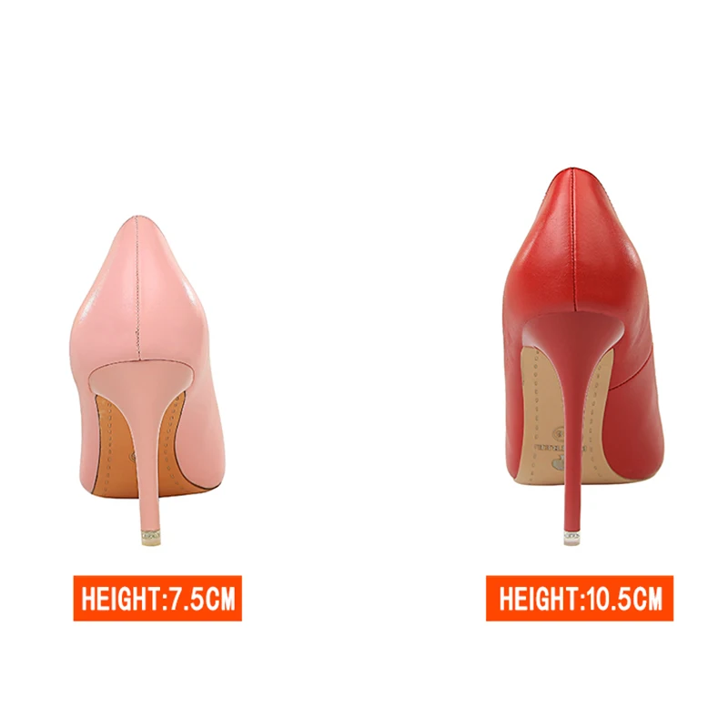 2023 Sweet Women 7.5cm High Heel Soft Leather Party Pumps Scarpins Female Yellow Pink Blue Heels Wedding Shoes Stiletto Big Size