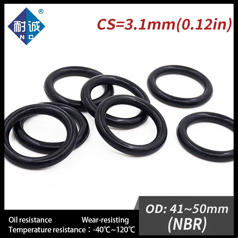 

10PCS/Lot Nitrile Rubber Black NBR Thickness CS3.1mm OD41/42/43/44/45/46/47/48/50*3.1mm O Ring Gasket Oil Resistant Waterproof