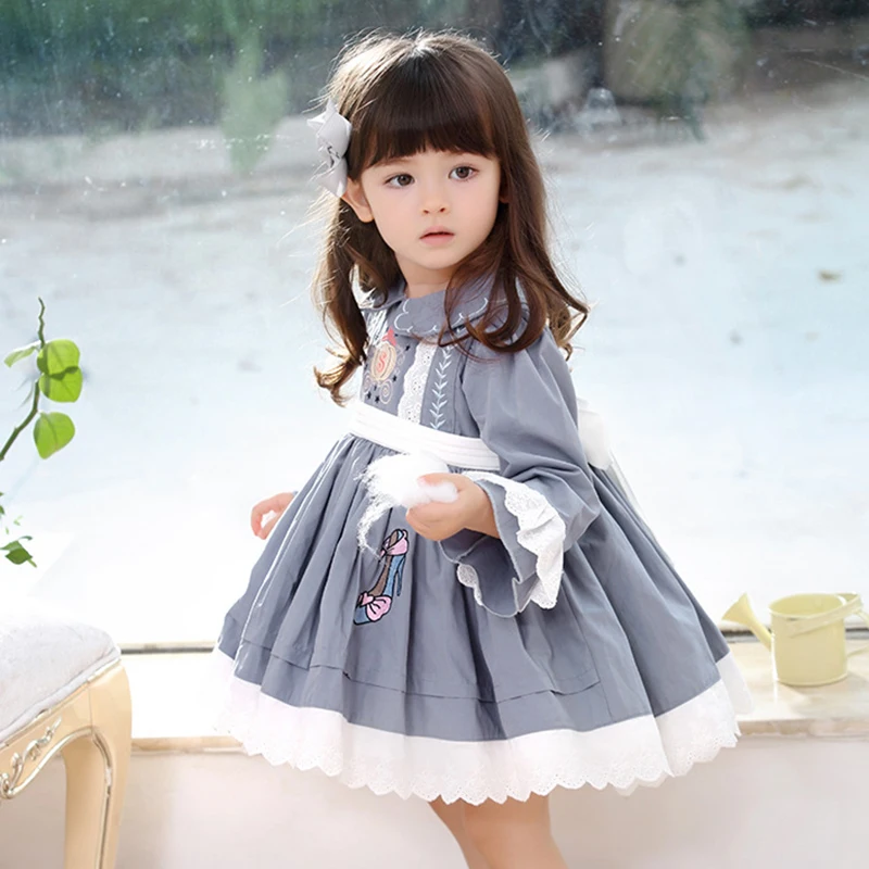 2pcs Autumn Infant Dress Toddler Long-sleeved Cotton Spanish Style Princess Party Costume Girls Dress Children Clothing