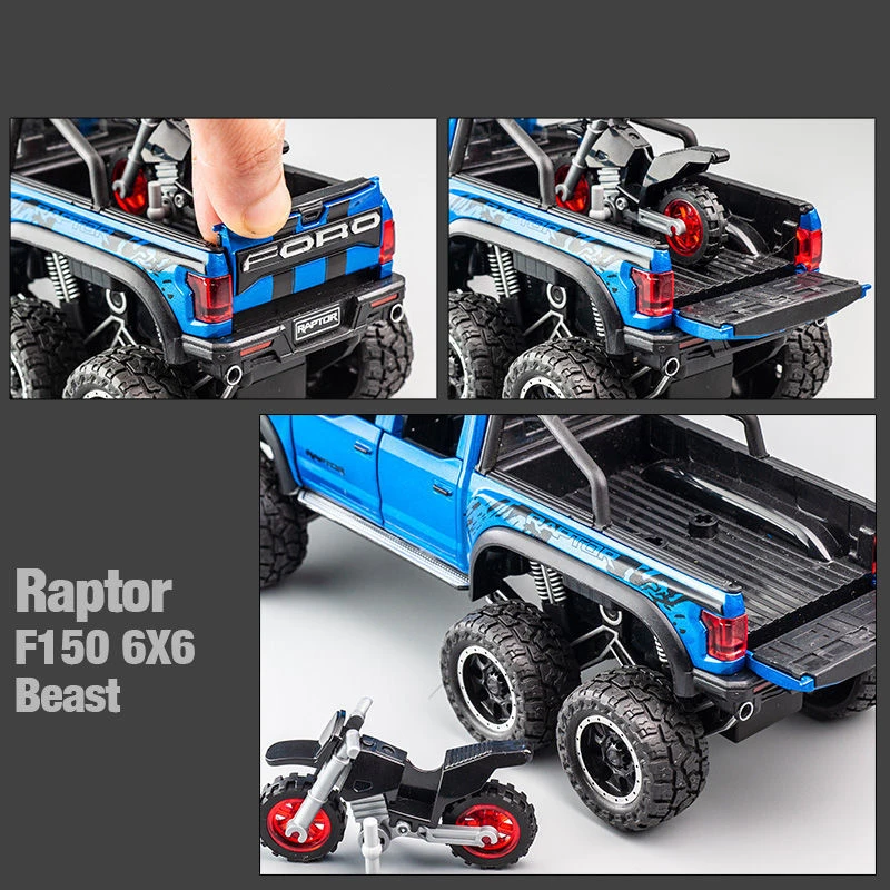 Modelo de coche de aleación Ford Raptor F150 para niños, vehículo todoterreno modificado de Metal, regalo de juguete de simulación, 1/28