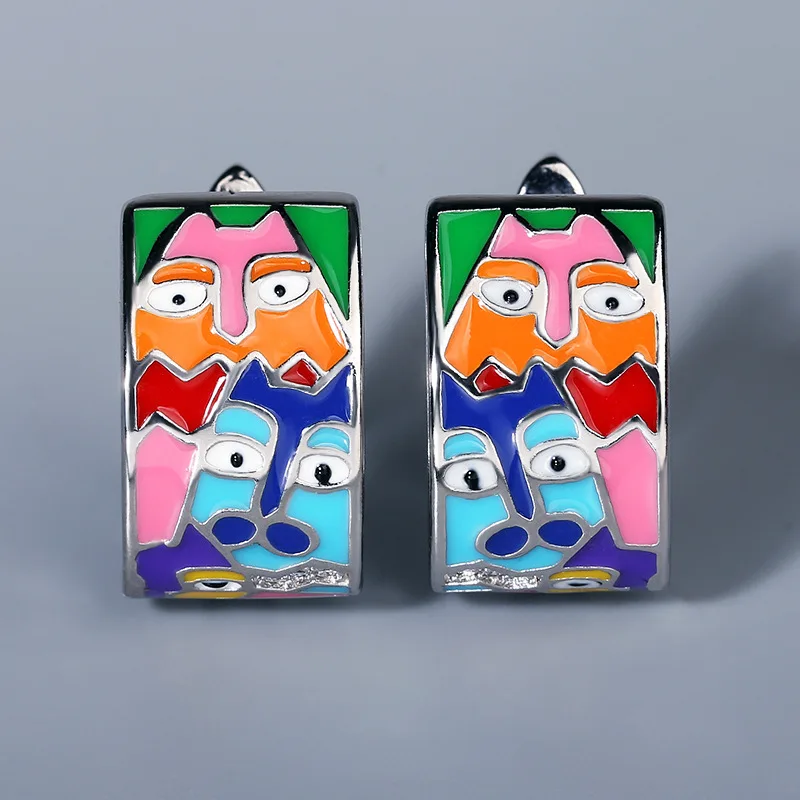 925 Sterling Silber Mode Weiß CZ Handmade Emaille Tropf Ölfarbe Schöne Katze Ring Einzigartige Animation Zoo Stadt Ring Für damen