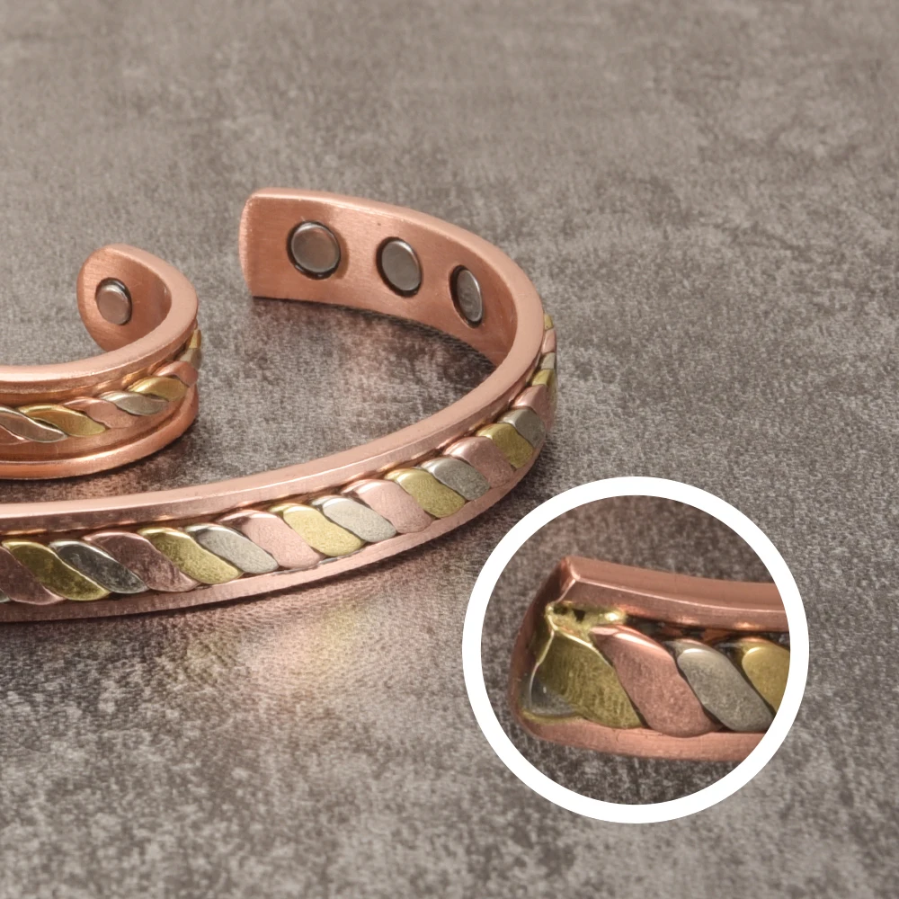 Vinterly Jewelry-Set Magnetic Copper Bracelet Ring Healing Energy Women 8.3mm Rose Adjustable Open Cuff Bangles Resizable