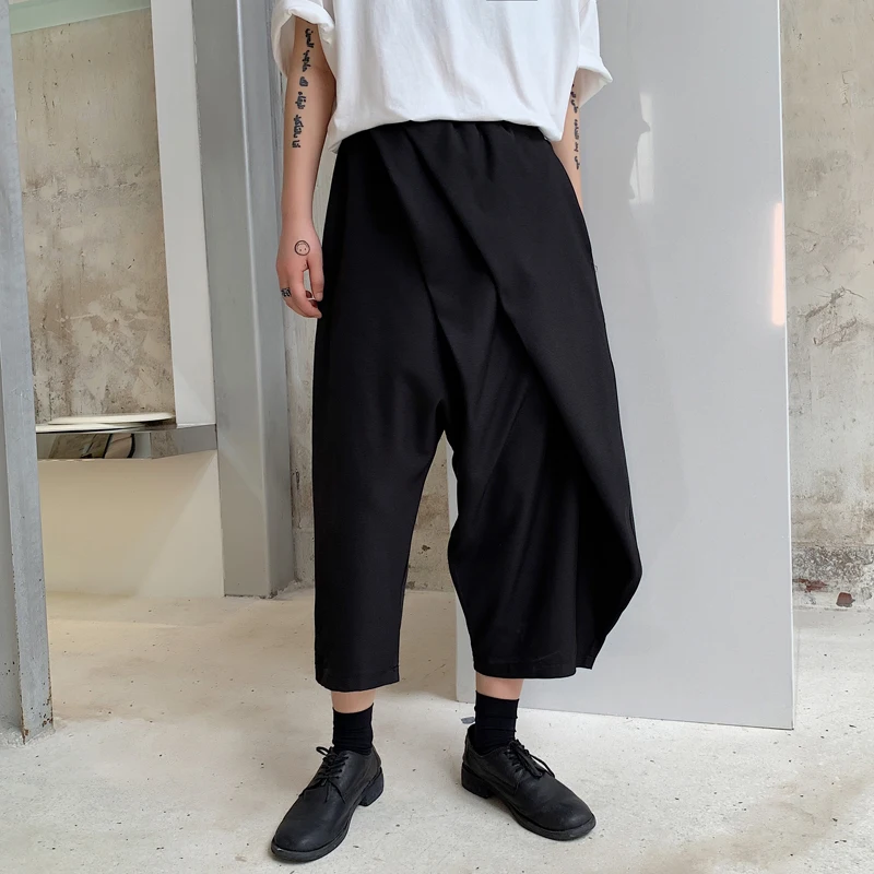 Men's Pants Black Casual Summer New Large Fashion Trend Double-Layer Irregular Men's Casual Pants Fashion Large Personality