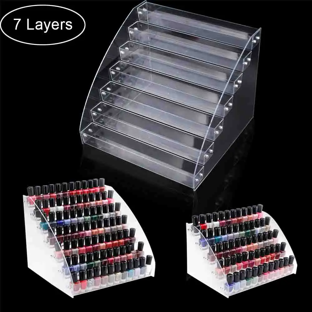 Acrilico 1 A 7 Tier Smalto di Chiodo di Visualizzazione Del Rack Supporto Unghie Artistiche Cosmetico Vernice Organizer Stand Manicure Strumento di Plastica Scatola di Immagazzinaggio