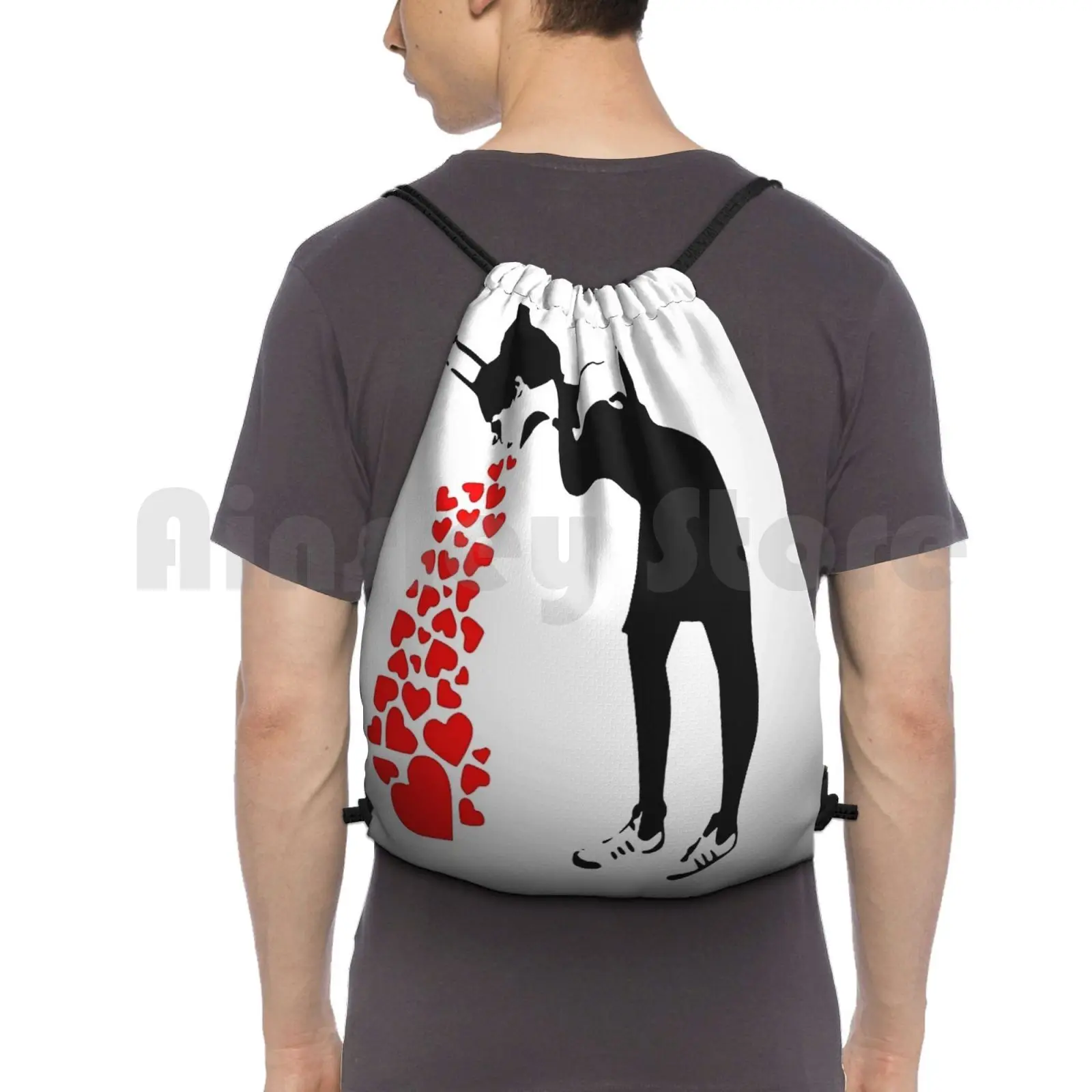 Banksy-Lovesick Backpack Drawstring Bag Riding Climbing Gym Bag Banksy Lovesick Love Up Heart Hearts Heart Vomit Vomit