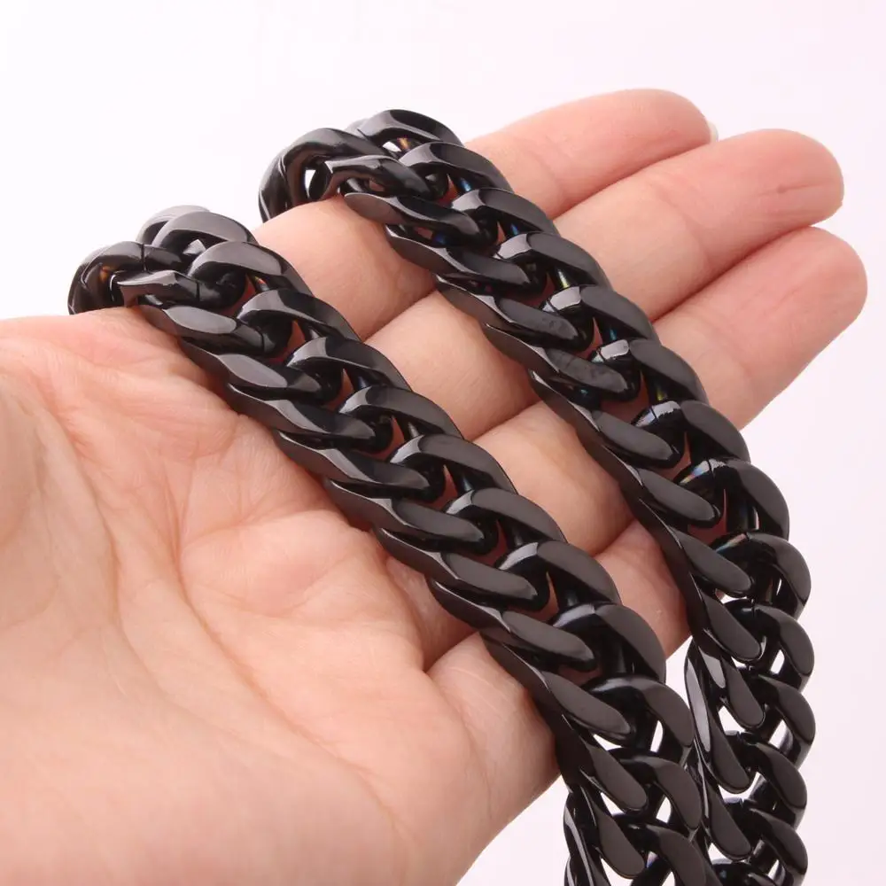 6/8/10/12/15/17/19MM Mens Womens Necklace Or Bracelet Stainless Steel Double Cuban Curb Chain Mens Womens Jewelry 7-40"Wholesale image 4