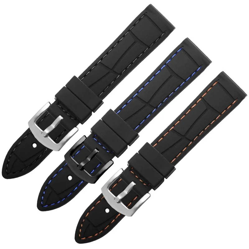 Silicone Watch Band 20mm 22mm 24mm 26mm Universal Flat Rubber Strap Waterproof Outdoor Sport Replacement Wristband