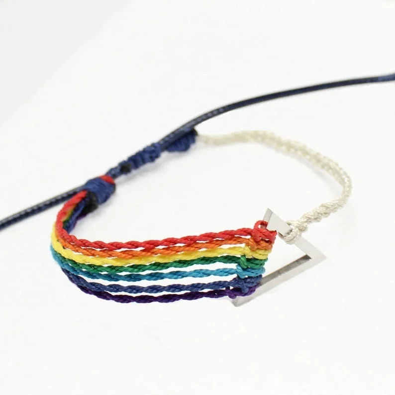 Rainbow Wax Cord Bracelet | Woven Rainbow bracelet with triangle| Friendship Bracelet | Happy gift | Feel good |