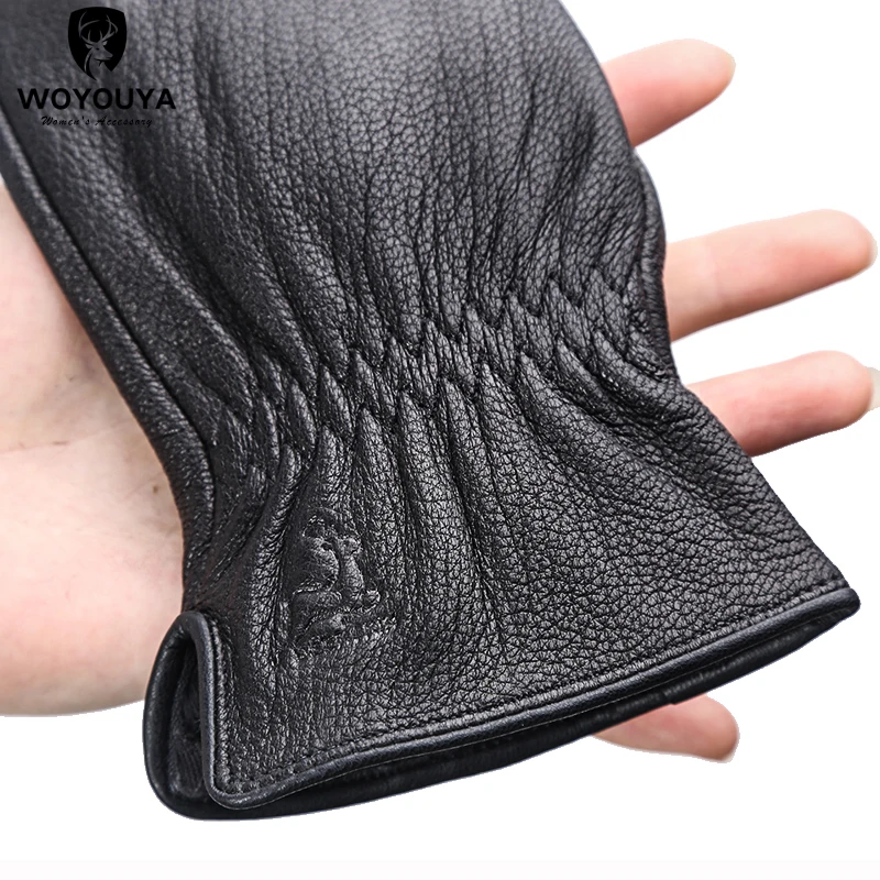 Gants d\'hiver en peau de mouton pour hommes, gants de marque à la mode, pour garder au chaud, en cuir noir confortable, gloves-8020N