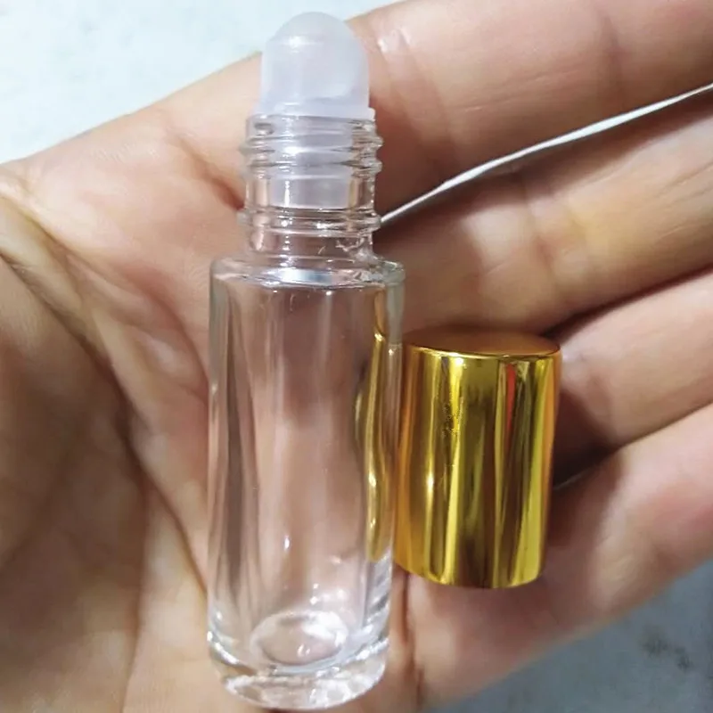 

10/30/50pcs 5ml Clear Roll On Roller Bottle for Essential Oils Refillable Perfume Bottle Deodorant Containers with Gold lid