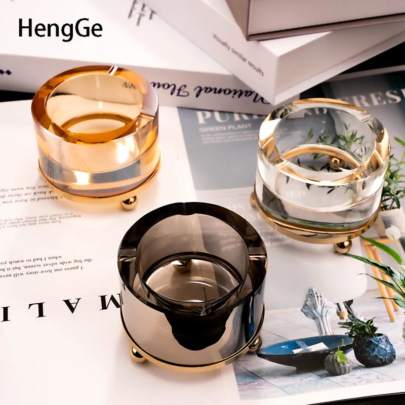 Luxurious Crystal Ashtray Creative Gilded Base Decorate Ash Trays  Home Decoration Office Desktop Smoking Tray Accessories