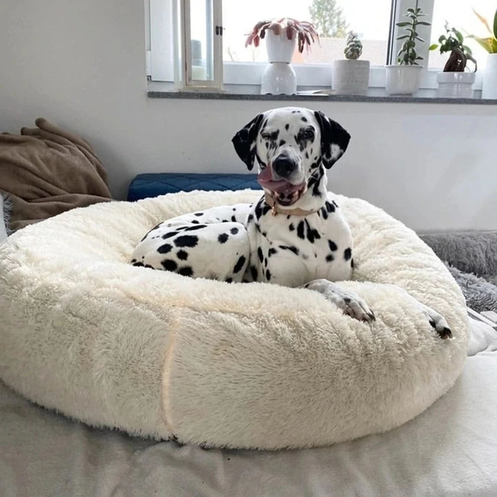 

Long Plush Dog Bed Cushion Large Dogs Bed House Pet Round Cushion Bed Pet Kennel Super Soft Fluffy Comfortable for Cat Dog House