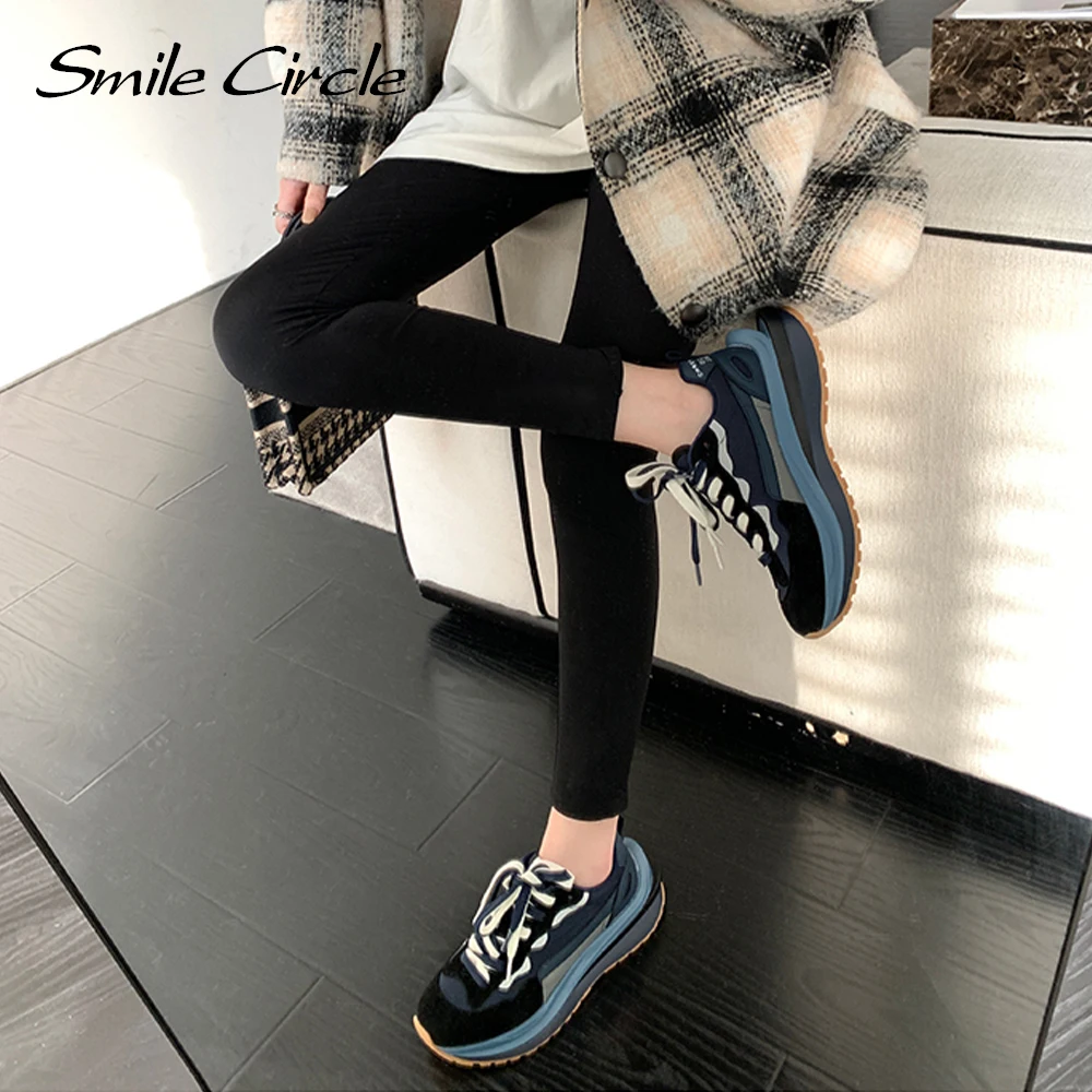 Smile Circle Sneakers Women Flat Platform Sneakers Fashion Splicing Casual Round toe Thick bottom Shoes White Chunky Trainers