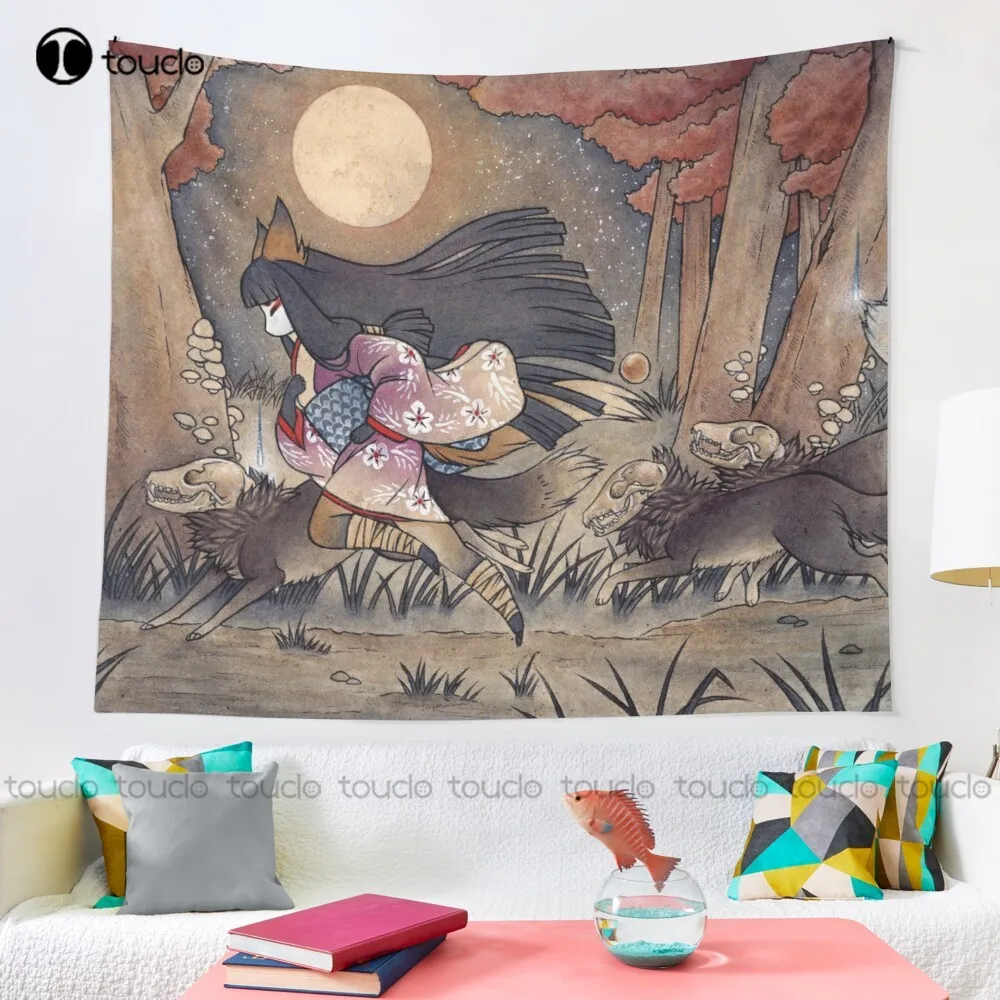 Running With Monsters - Teakitsune Fox Yokai  Tapestry Fashion Tapestry Blanket Tapestry Bedroom Bedspread Decoration Funny Wall