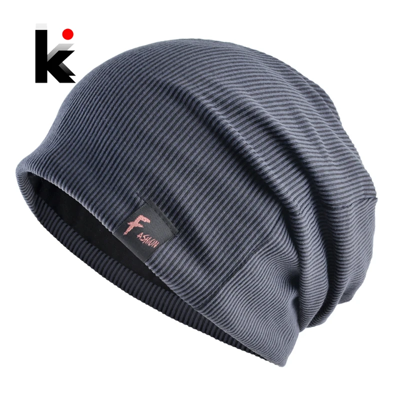 Fashion Beanies Hat Men Loose Casual Skullies Beanie Outdoor Solid Color Knitted Striped Bonnet Hats Men\'s Autumn Spring Gorras