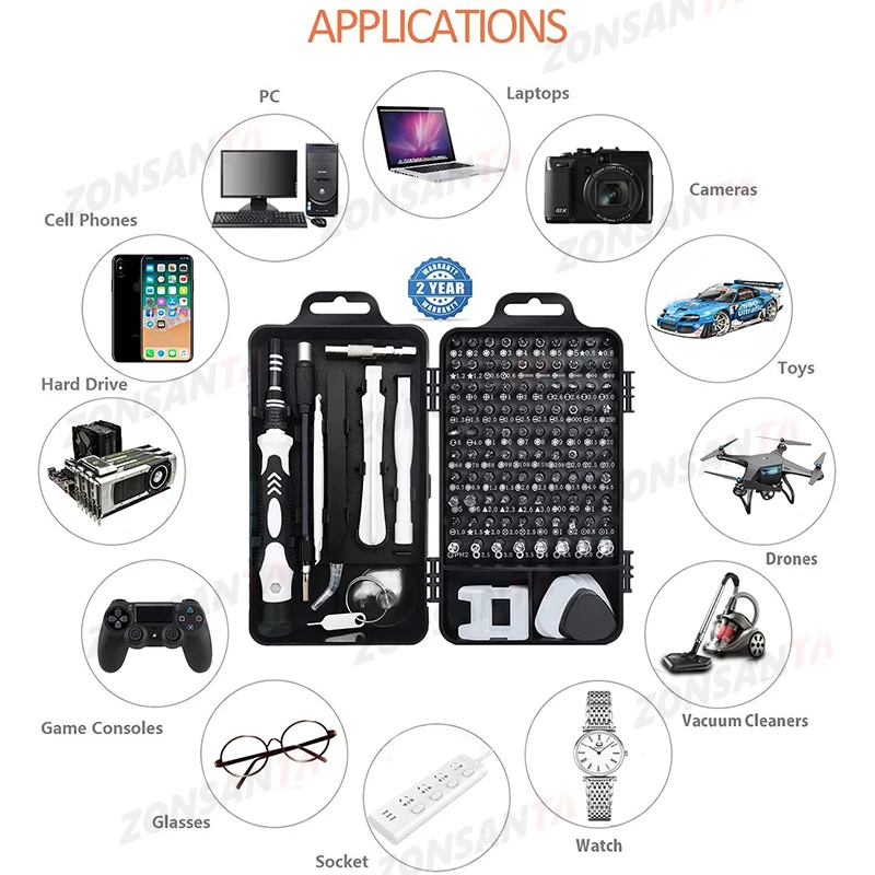 ZONSANTA 115 in 1 Precision Screwdriver Set Magnetic Screw Driver Bit Set Phillips Torx Hex Phone Repair Device Hand Tools Kit