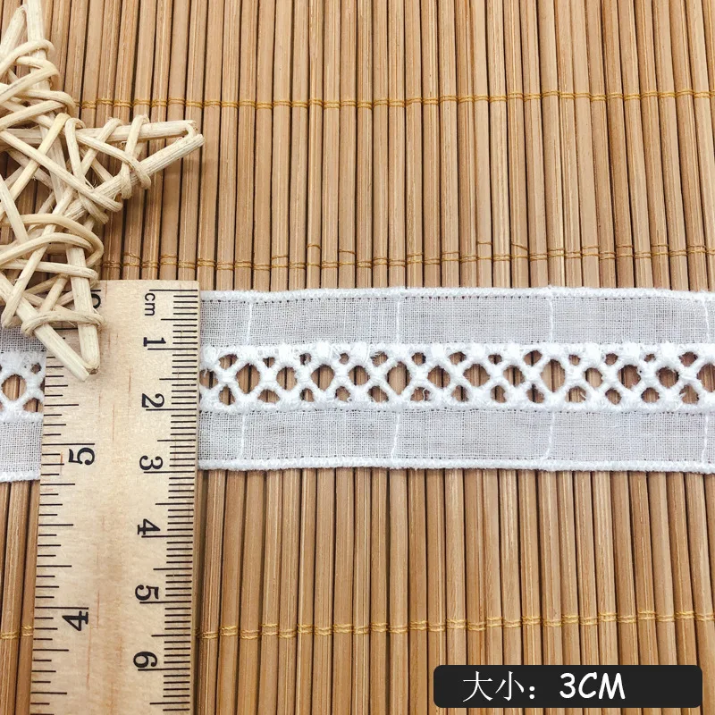 3CMwidth white Cross bar code embroidered cotton lace ribbon diy apparel sewing home textile curtain decoration lace