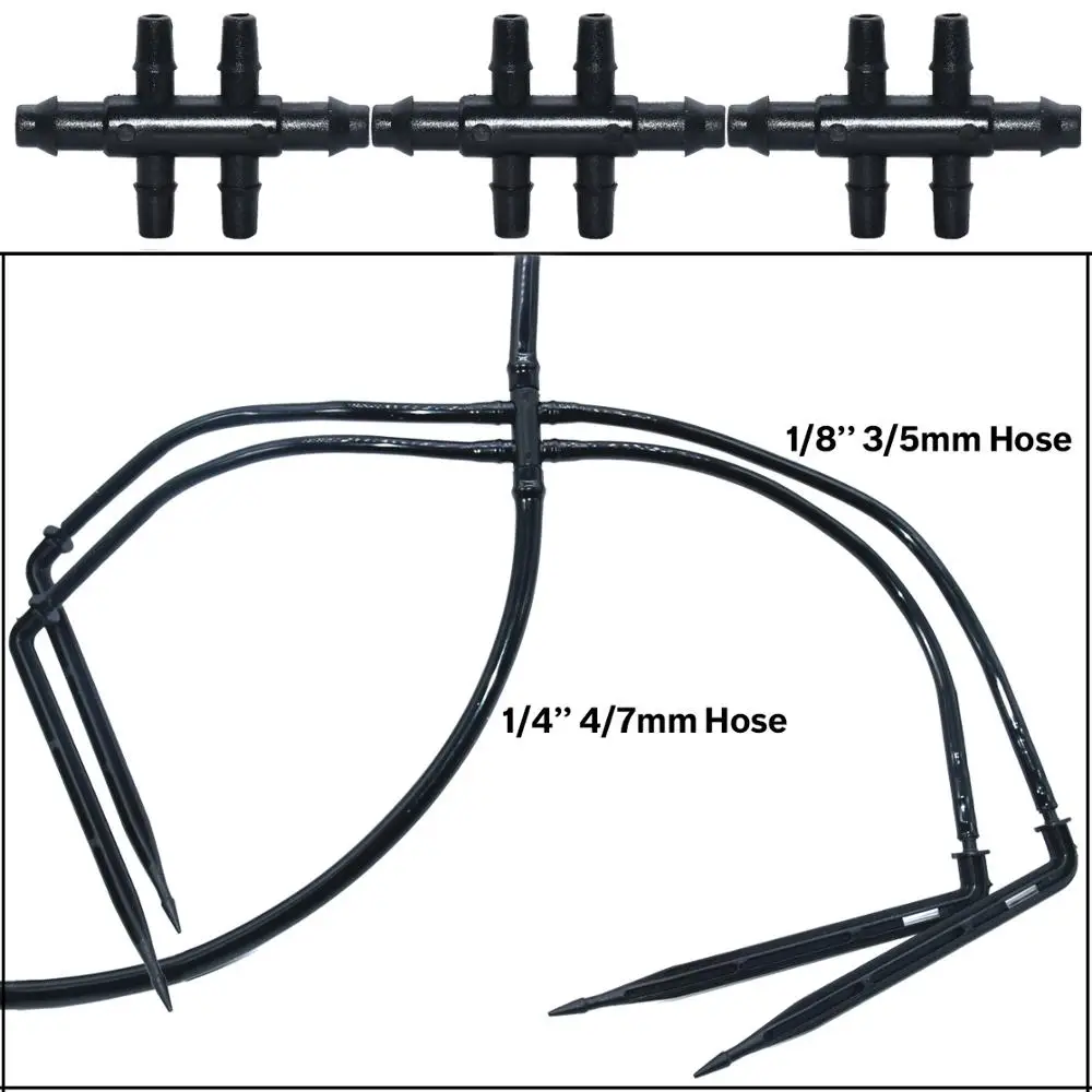 KESLA 50X złącze Tee montaż dla 3/5mm wąż kroplownik naprawy nawadniania zraszacz 1/8 \'\'kolczasty System nawadniania ogród 2 i 4 Way