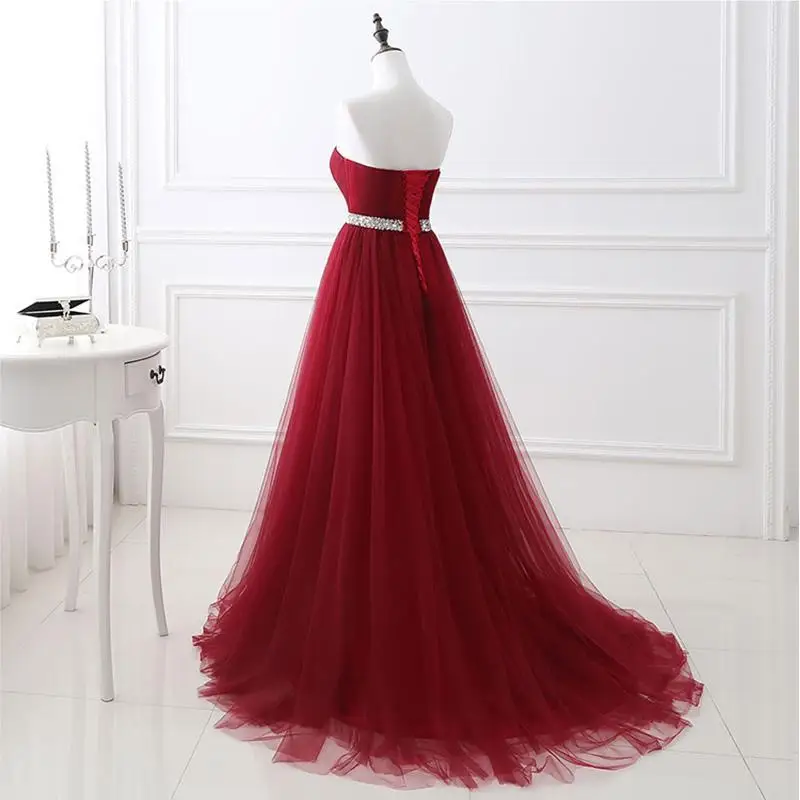 Evening party Dress Strapless Sleeveless A-Line Robe De Soiree Crystal Backless Floor-Length Women Party Dresses