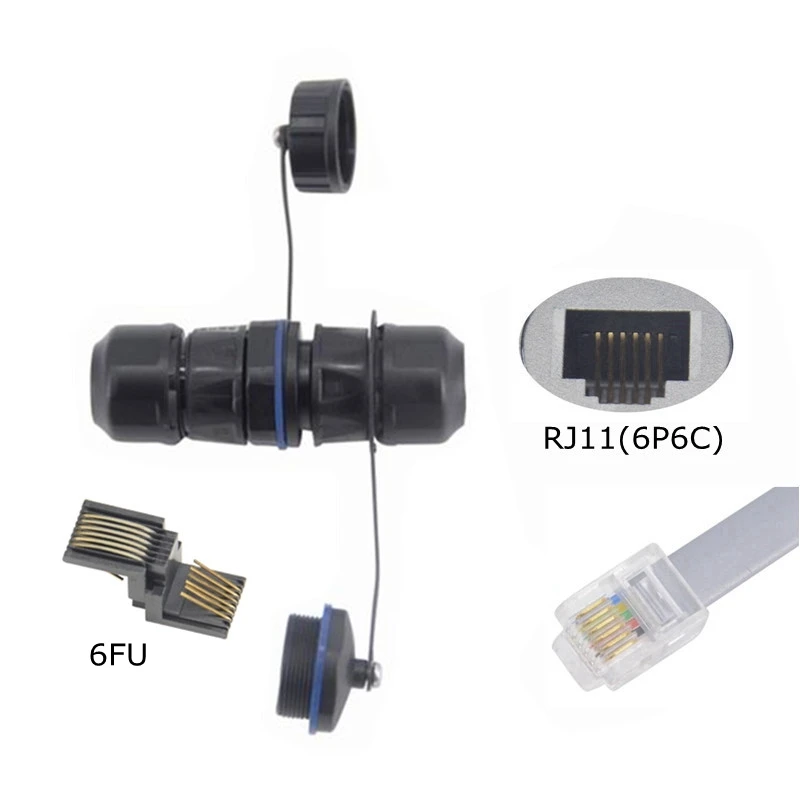 كابل RJ11 مزدوج الرأس مقاوم للماء ، كابل هاتف ، محول أنثى ، RJ 11 M20 6P6C 6P4C 6P2C ، قابس زجاجي ، موسع