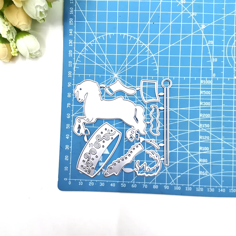 Julyarts 9Pcs Whirligig Horse Dies Metal Cutting 2019 New Die for Scrapbooking Diy Card Making Die Metal Crafts Die Cut Stitch