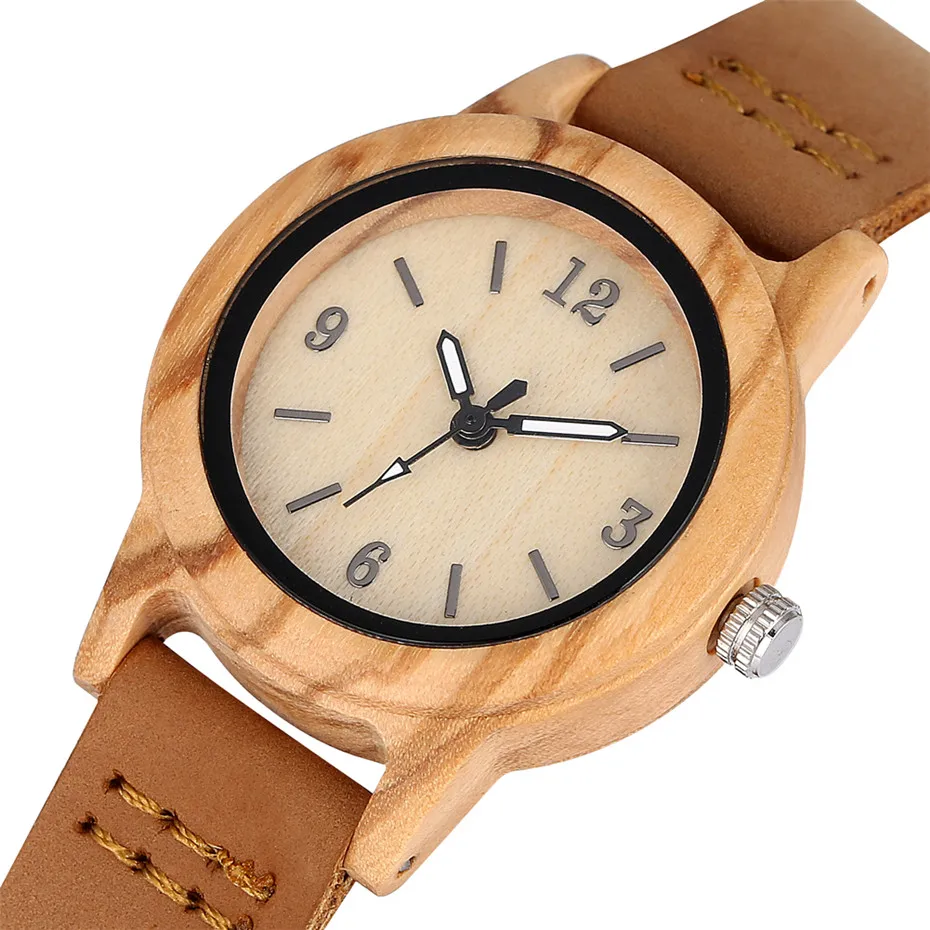 Brown Genuine Leather Wooden Watch for Lady Elegant Women\'s Watch Luxury Wooden Quartz Timepiece New Arrival 2019 reloj femenino
