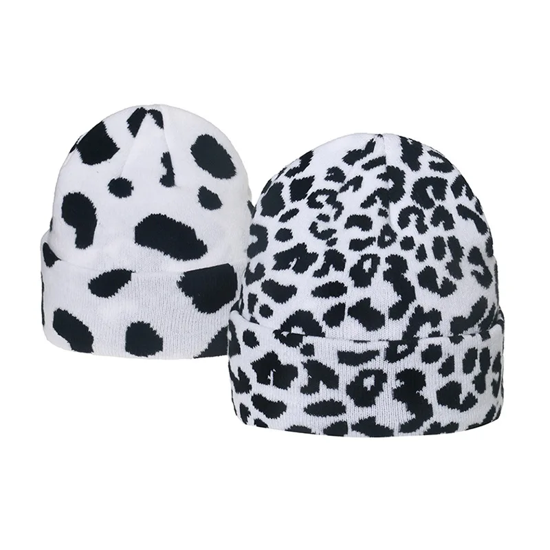 Trendy Autumn Winter Hats Black White Check Zebra Leopard Beanie Hats Warm Cap Hats Hip Hop Knitted Caps Bonnets For Women Men