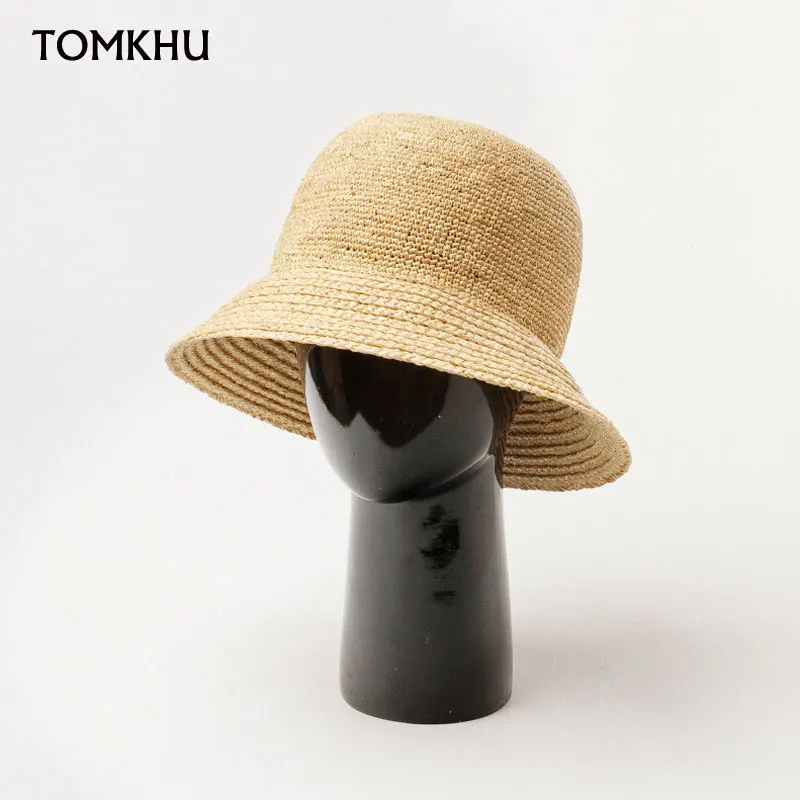 Wiosna Lato Nowa Naturalna Rafia Ręcznie robiona Moda Rybak Bucket Hat Dla Kobiet Outdoor Sports Sun Hat Basin Hat Harajuku K Pop