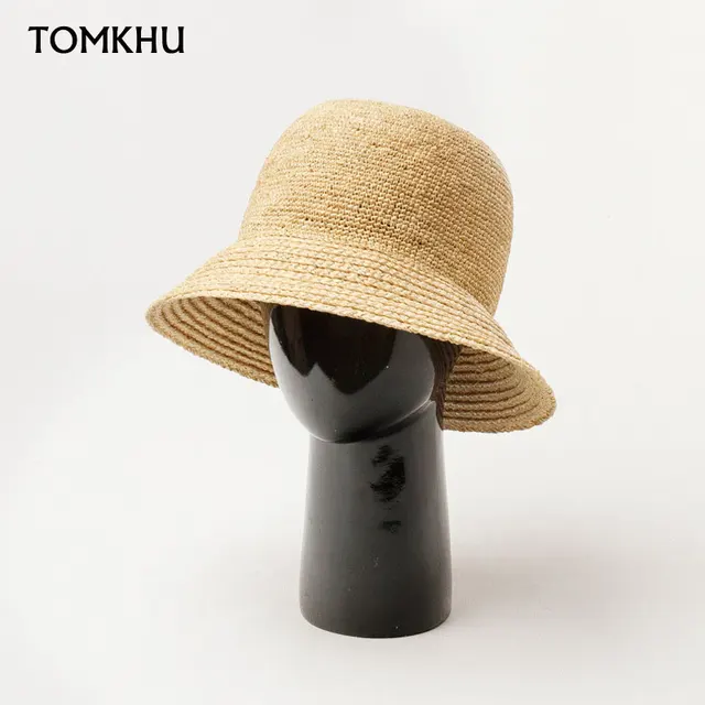 Wiosna Lato Nowa Naturalna Rafia Ręcznie robiona Moda Rybak Bucket Hat Dla Kobiet Outdoor Sports Sun Hat Basin Hat Harajuku K Pop