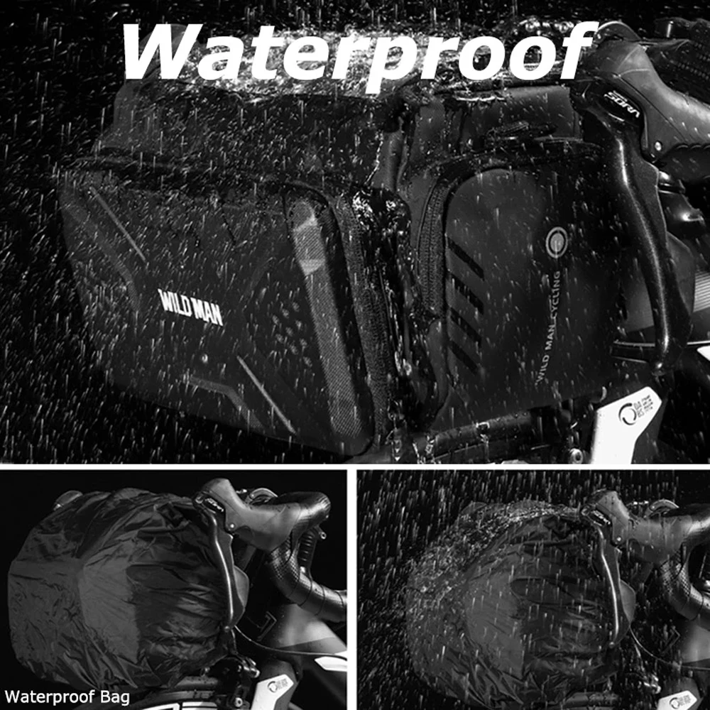 WILD MAN Bicycle Bag Big Capacity Waterproof Front Tube Cycling Bag MTB Handlebar Bag Front Trunk Pannier Pack Bike Accessories