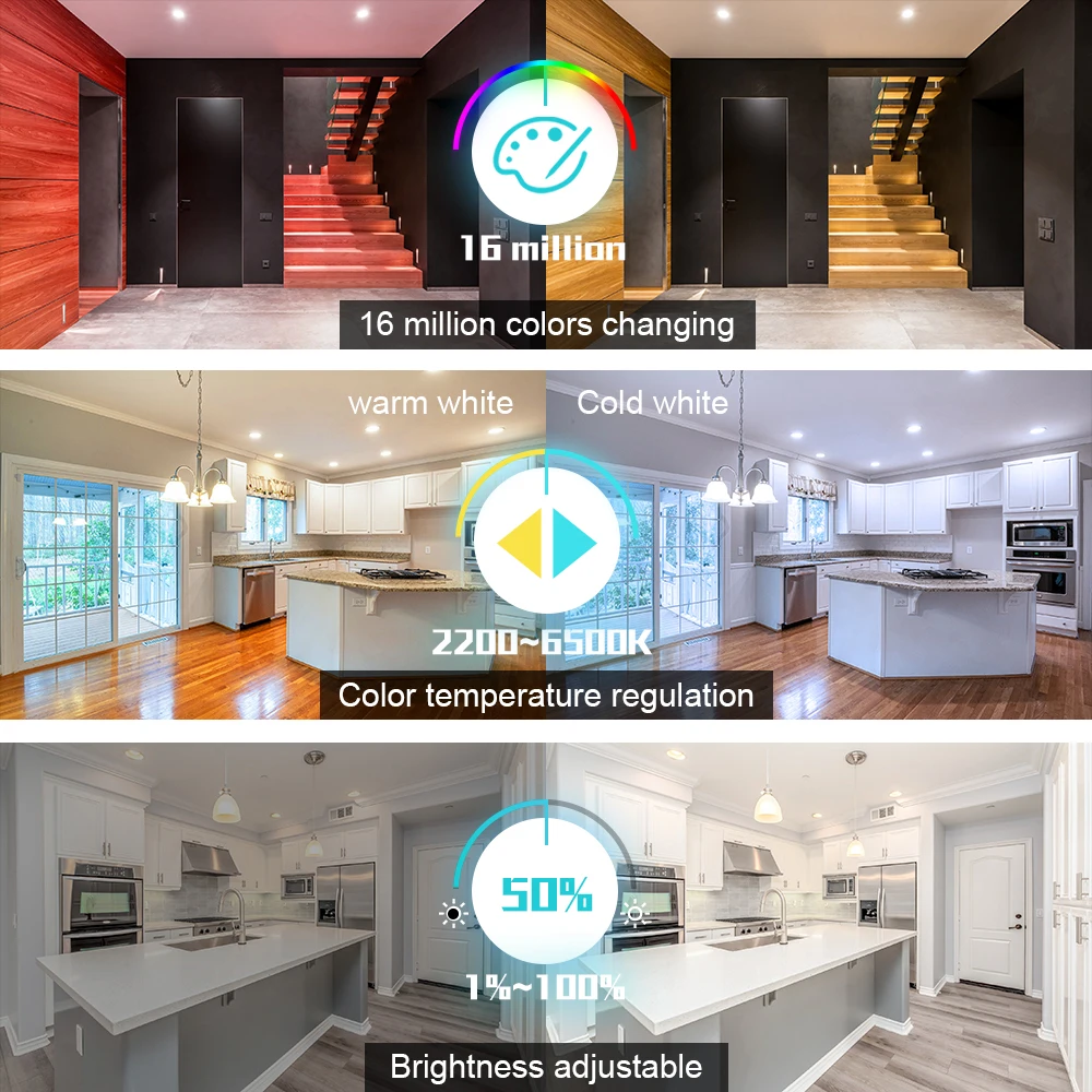 GLEDOPTO Zigbee3.0 LED Downlight Ceiling Lamp 6W RGBCCT Colors Changing Dimable Light Hub APP/Voice/Remote Control Home Deor