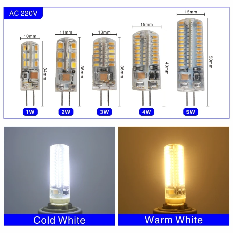G4 LED Lâmpada de Halogéneo, AC, DC, 12V, 220V, 1W, 2W, 3W, 4W, 5W, 360 graus, holofotes, iluminação do candelabro, lote 10pcs