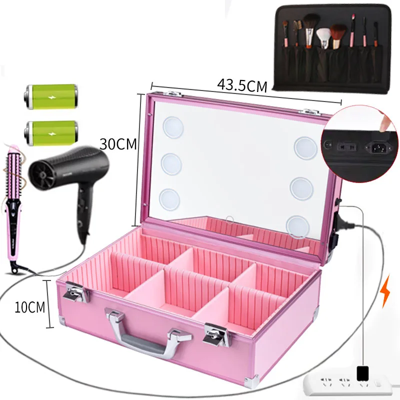 Luxury Travel Suitcase Professional Makeup Box With LED Lights With Mirror Aluminium Beauty Manicure Case Cosmetic Organizer Box