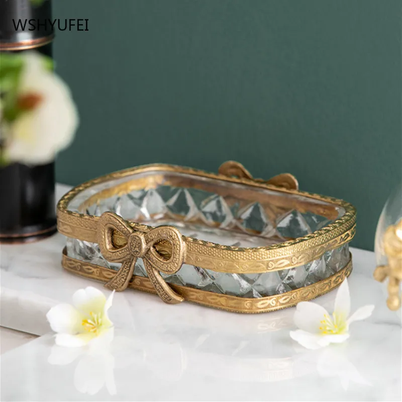 Nordic Light Luxury Glass Brass Soap Dish Underwear Soap Container Jewelry Watch Storage Rack Hotel Home Bathroom Decoration