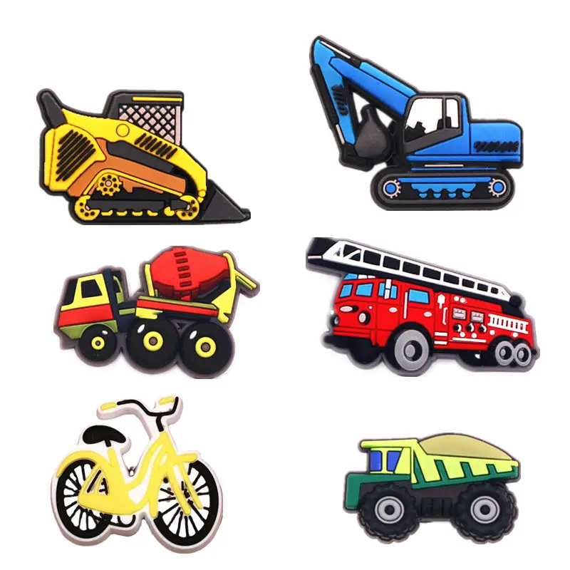 Original Excavator Bulldozer Shoe Accessories Charms Bike Fire Mixer Truck PVC Shoe Buckle for Kids X-mas Party Gifts