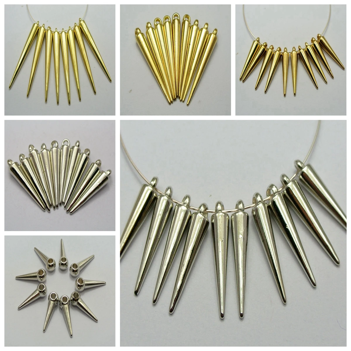 Craft DIY Silver-Golden Metallic Acrylic Spike Pendants For Basketball Wives Earrings