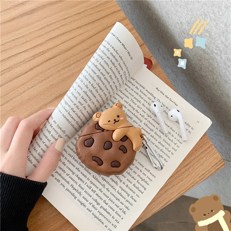 INS Cute Cartoon Cookies Bear housse en Silicone souple pour AirPods 1/2 étui d'écouteurs Bluetooth sans fil pour AirPods Pro 3 housse