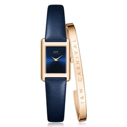 Reloj mujer I&W 2021 Fashion Square Watch Women Gold Ladies Watch Switzerland Quartz Movement Sapphire Waterproof Leather Strap